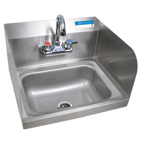 BK RESOURCES Hand Sink Stainless Steel W/Side Splashes, 2 Holes 14Óx10Óx5Ó BKHS-W-1410-SS-P-G